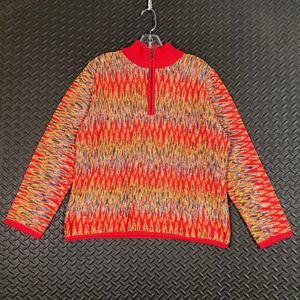 Vintage Marcazzani Italy Sweater 80s 90s Wool Red Multicolor Knit Half‎ Zip L